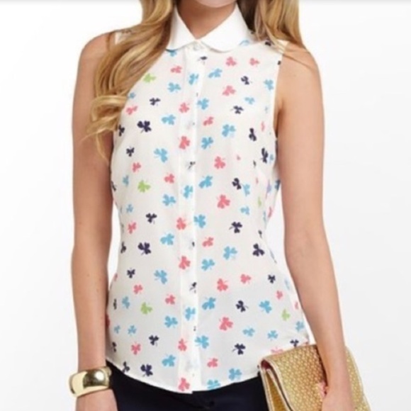☘️Lilly Pulitzer Resort White Tossed Mini Clover Andria Top🌈☘️ - Picture 1 of 11